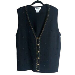 Vintage Franco Valeri Black & Gold Beaded Sweater Knit Vest Size Large